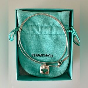 AUTHENTIC Tiffany & Co Sterling Silver Cross Cutout Pendant Necklace